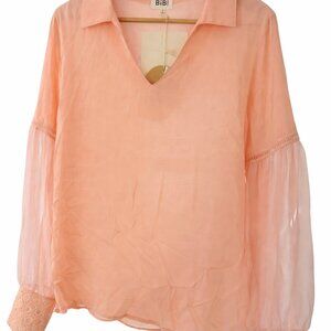 BiBi women's small blush colored top with sheer sleeves